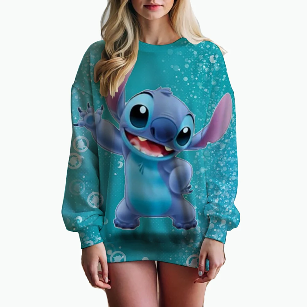 Damessweatshirt met Disney Stitch-print, lente- en herfsttrui met ronde hals, Koreaanse loszittende kleding, retro Harajuku K