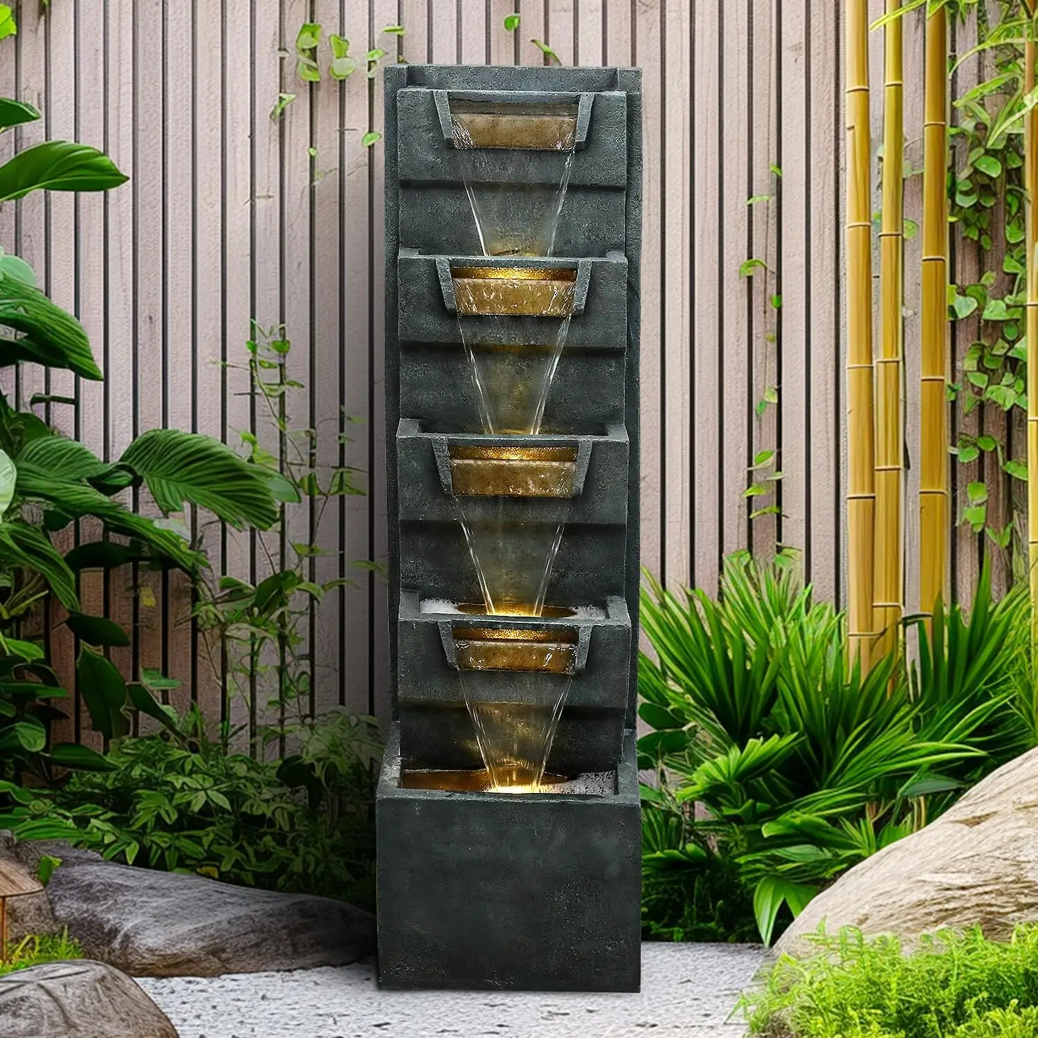 Cascading LED Fountain Large Outdoor Waterfall Garden Patio Deck Decor