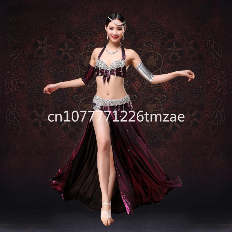 2020 New Belly Dance Costume Adult Female Performance Costume Pearl Embroidery Bra Set Exercise Clothing Skirt