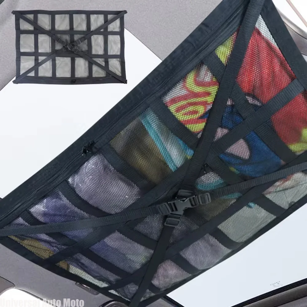 Car Roof Top Ceiling Cargo Net Pocket Mesh Organizer Bag Universal 90x65CM Anti Sagging Luggage For SUV Van Camping Cab