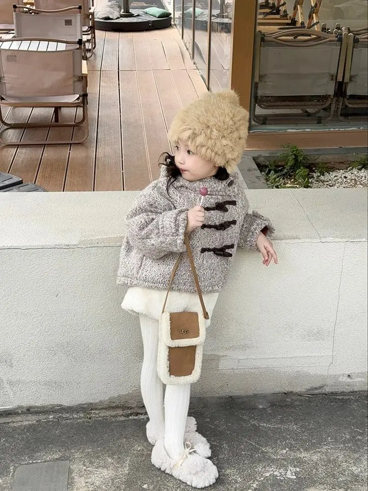 Winter Autumn Childent Coat Thicken Girls Sweet Warm Cotton Hooded Cardigan Jacket+Shorts 2Pcs Suits Cotton Casual Elegant Sets