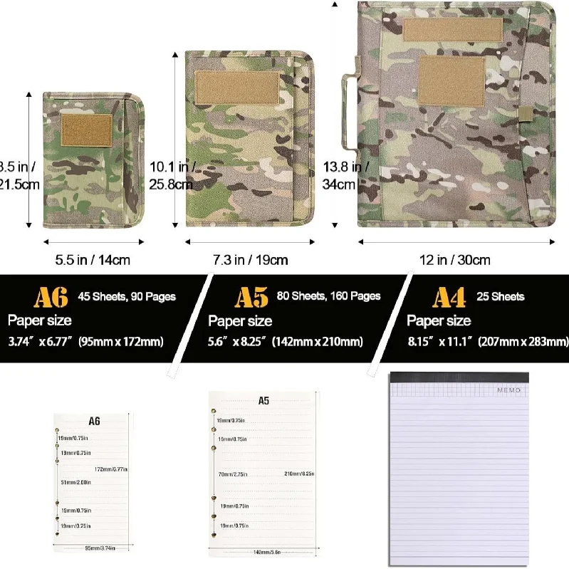 Camouflage Tactical Stationery Outdoor Tactical Portable Notepad Loose-leaf Removable A5 Notebook Case