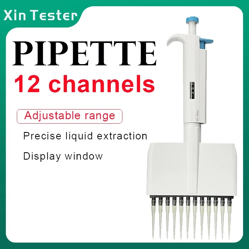 Xin Tester 12 Channel Pipette Manual Digital Adjustable  Lab Option MicroPipette Variable Volume Pipettor Capacity 0.5ul-300ul