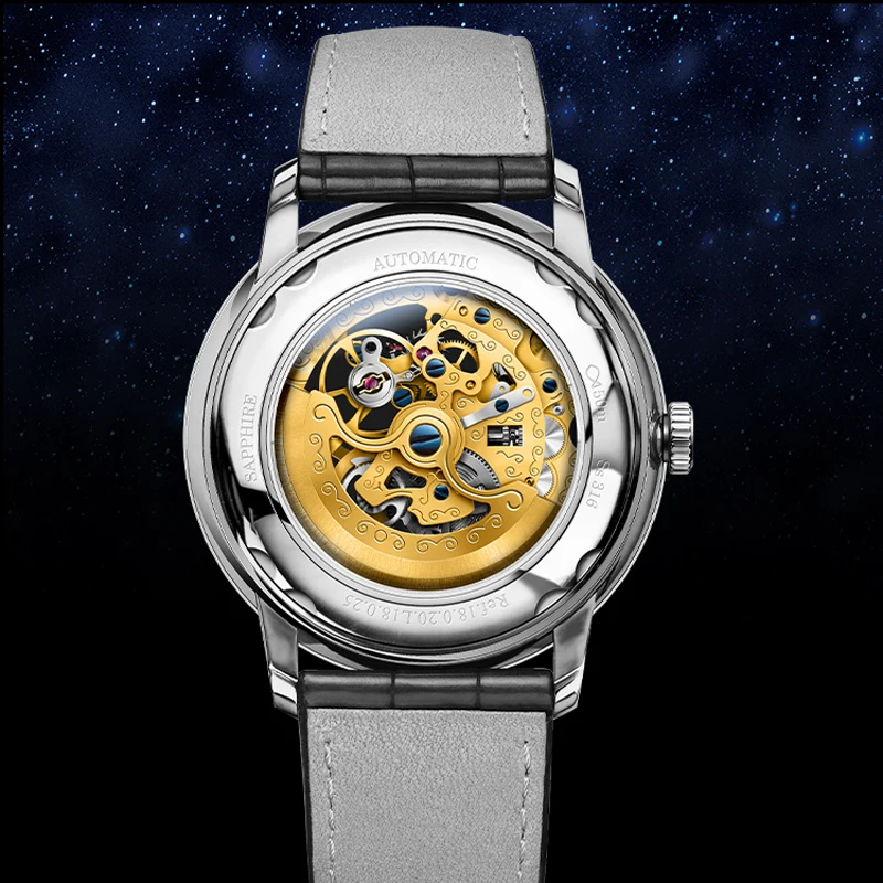 LOBINNI 새로운 미니멀리스트 비즈니스 남자 시계 Fishbone Needle Pointer 시계 사파이어 크리스탈 Waterpoor 자동 기계식 시계