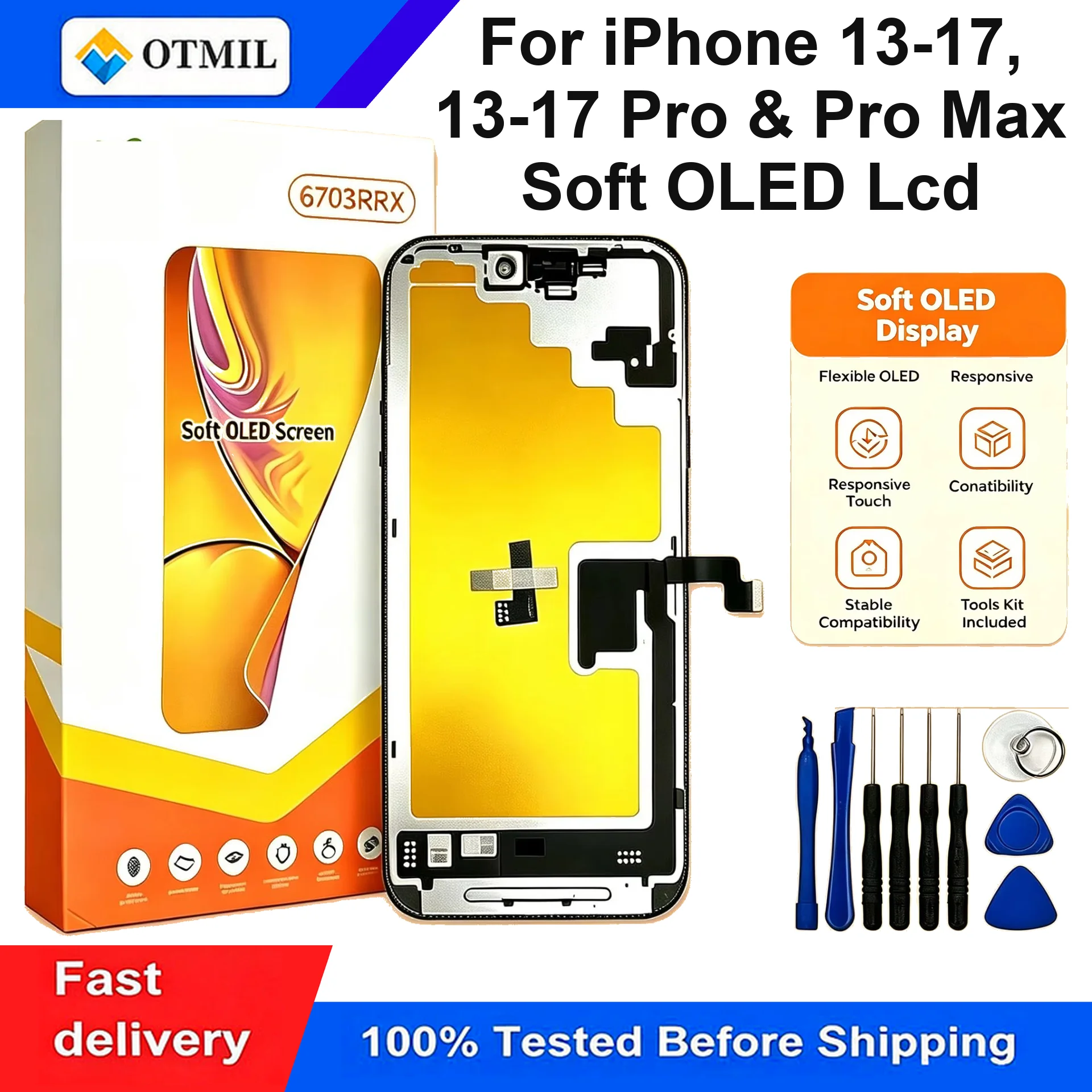 RJ Soft Hard OLED Display For Iphone 13 14 15 16 17 Pro Max High Touch Sensitivity Touch Screen Digitizer Assembly With Tools
