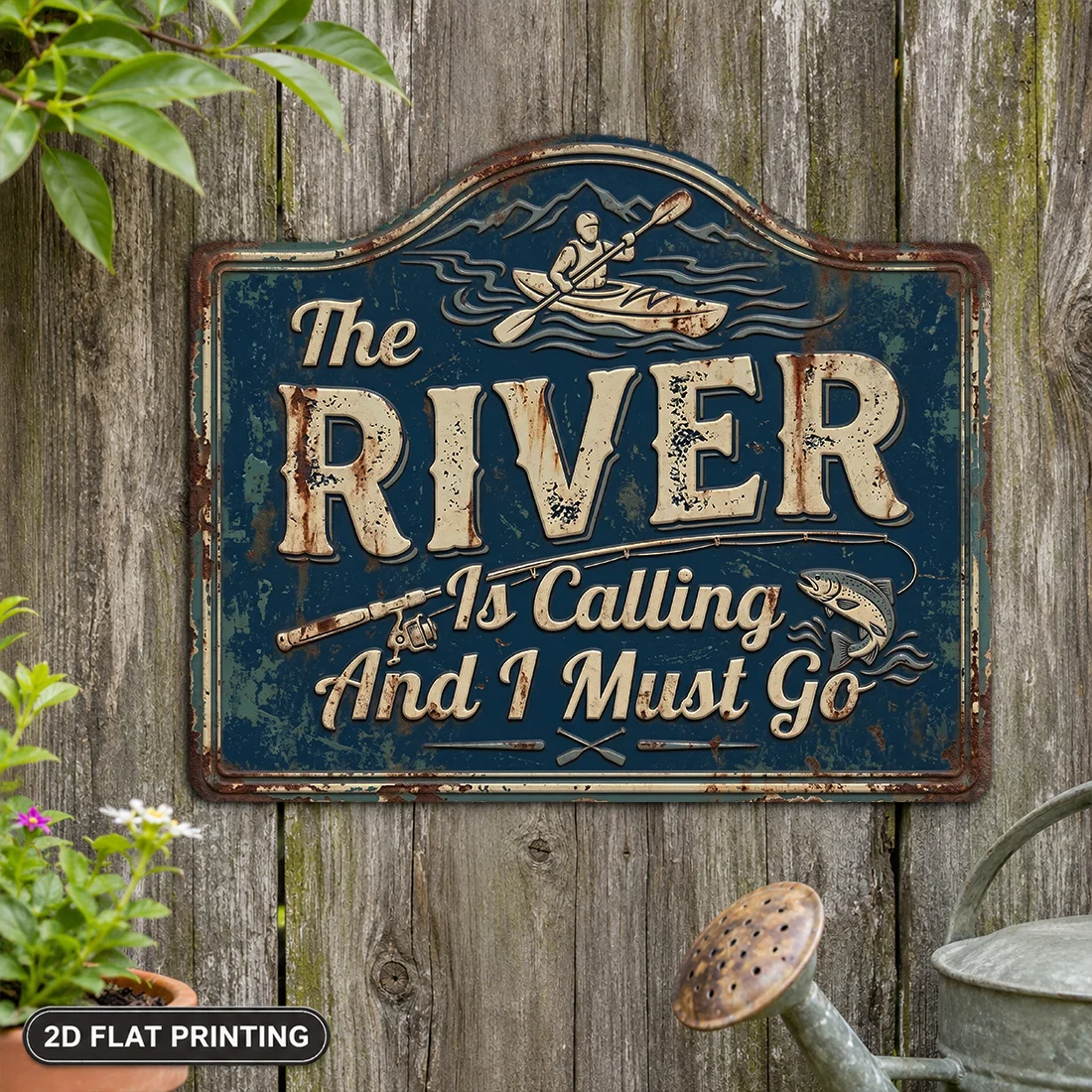 2D Flat -1pc,River Sign, Fishing Plaque, Lake Decor, Outdoor Decor, Aluminum Sign(12'X9.8'), Garden Sign, Patio Sign, Yard Decor