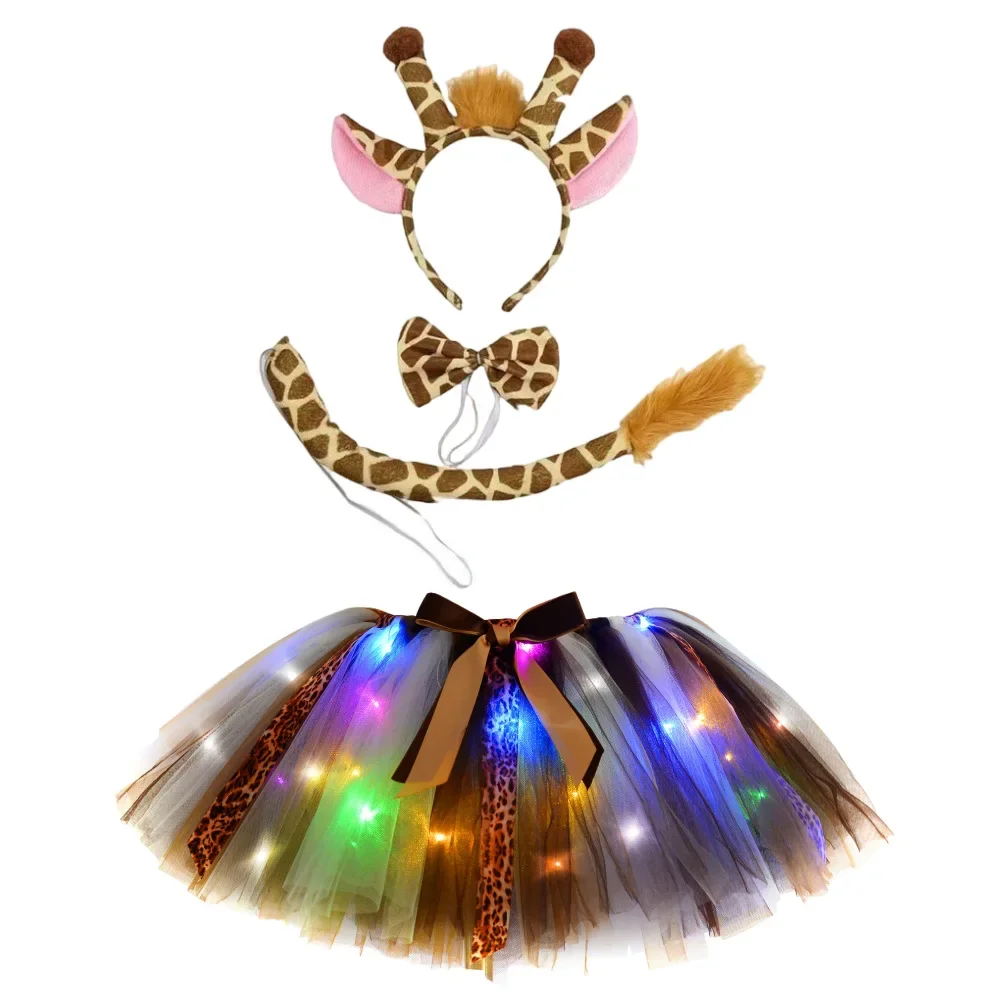 Led Lighs Giraffe Zebra Deer Tutu Skirt for Baby Kids Halloween Christmas Dress Up Costumes for Kids Fluffy Ballet Tutus Outfit