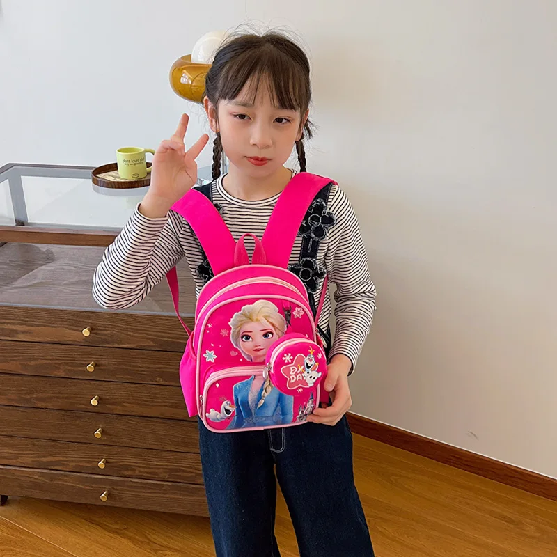

Disney Frozen Elsa New Kindergarten Book Bag Cute Backpack for Boys and Girls Travel Backpack for Boys and Girls with coin purse