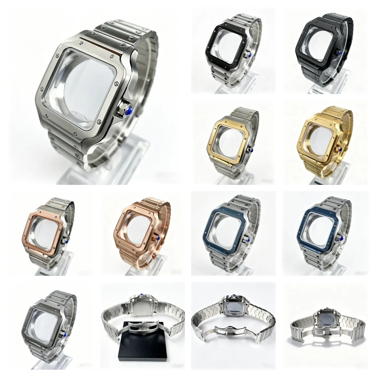 

Santos Inspired Watch Mod Kit: 38mm Square Case + Stainless Steel Band, Compatible with NH35 Mechanical Movement
