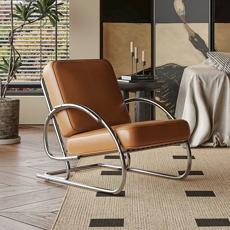 Minimalist special-shaped stainless steel creative cafe lazy lounge chair