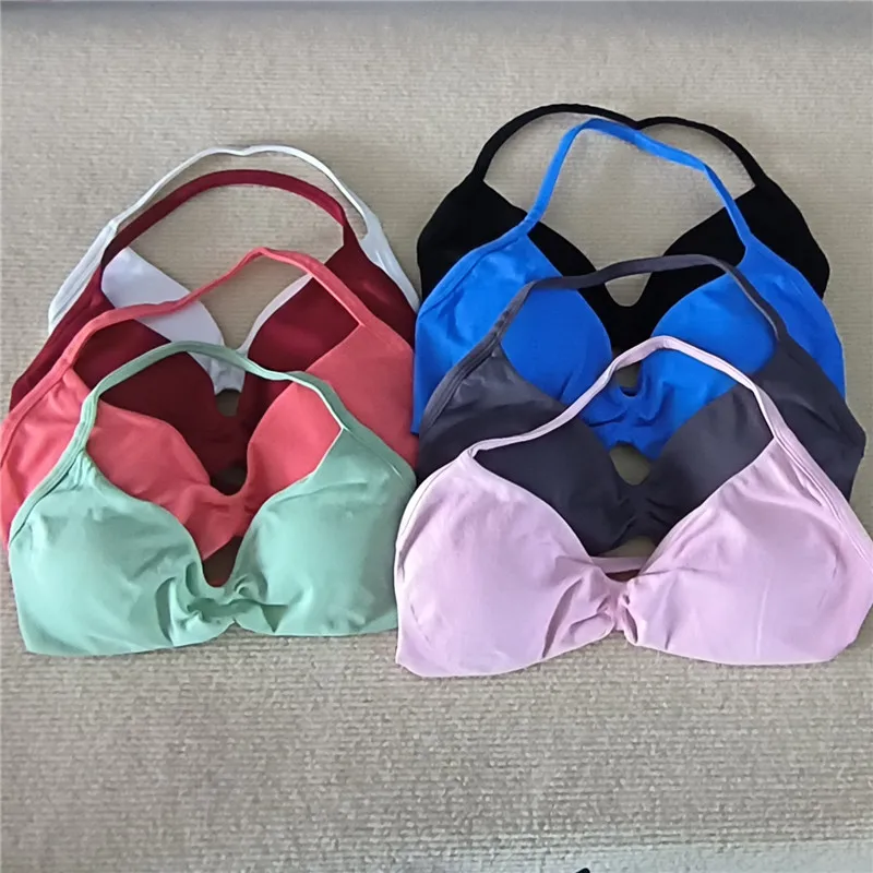 HBC Popular Strappy Bra Gym Top Women High Support Thin Strap Halter Sports Seamless Bras Scrunch Workout Yoga Tank Bra