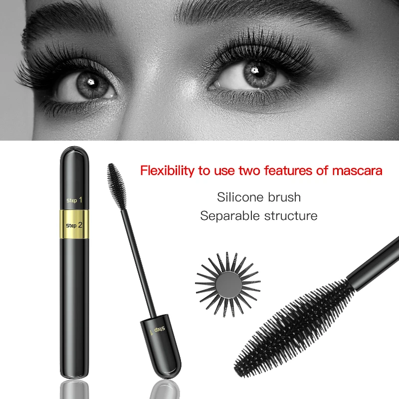 4D Mascara Double Effect Lengthen Curling Thick Eyelash Waterproof Long Lasting Lash Silk Fiber Lengthening Extension Makeup