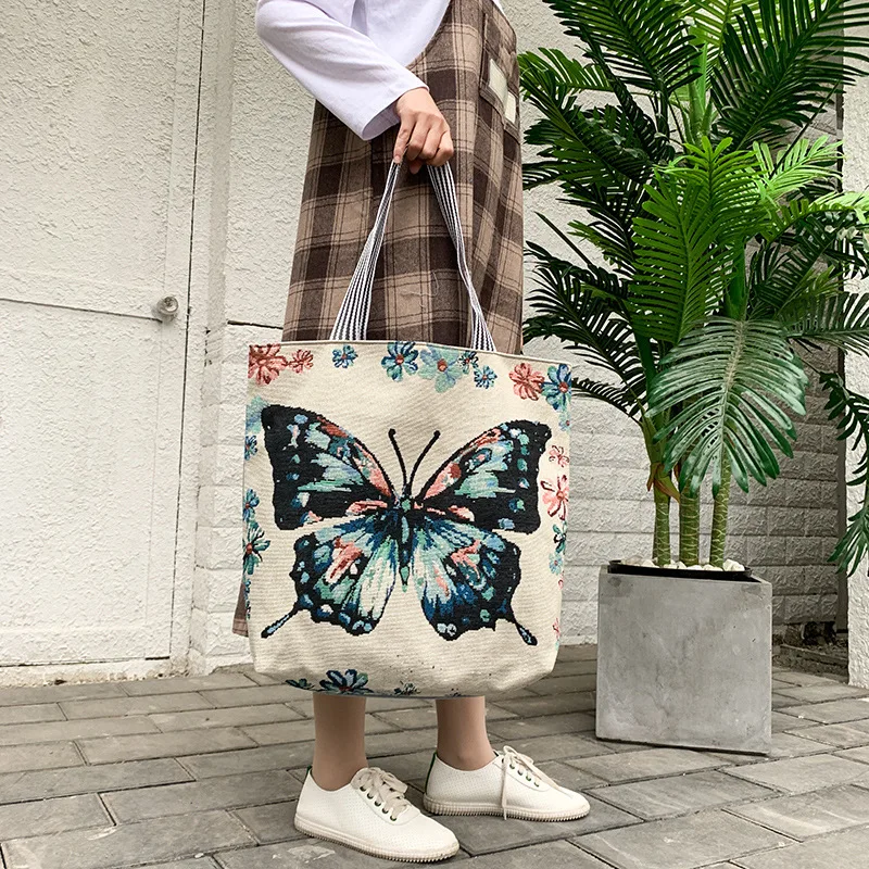 Summer Women\'s Canvas Cartoon Graffiti Printing Handbag Large Capacity Shoulder Beach Bag Fashion Folding Ladies Casual Tote Bag