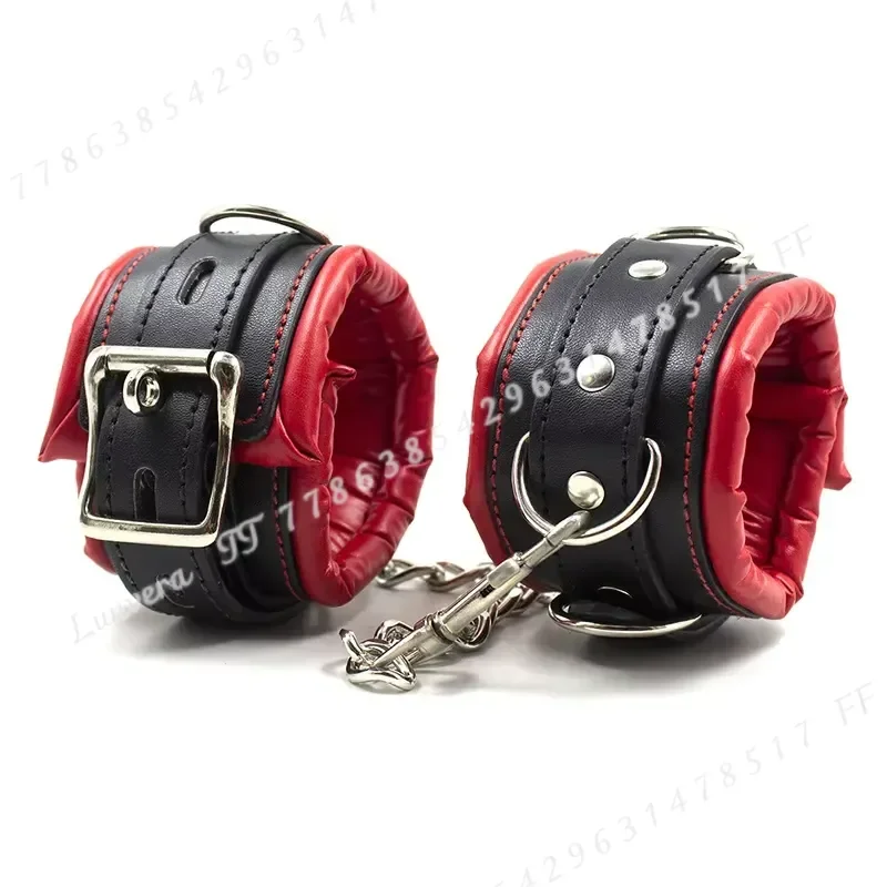 High Quality Soft Leather Sponge Metal Chain Handcuffs Ankle Cuffs BDSM Bondage Sex Toy Restraints for Women Exotic Lingerie view 2