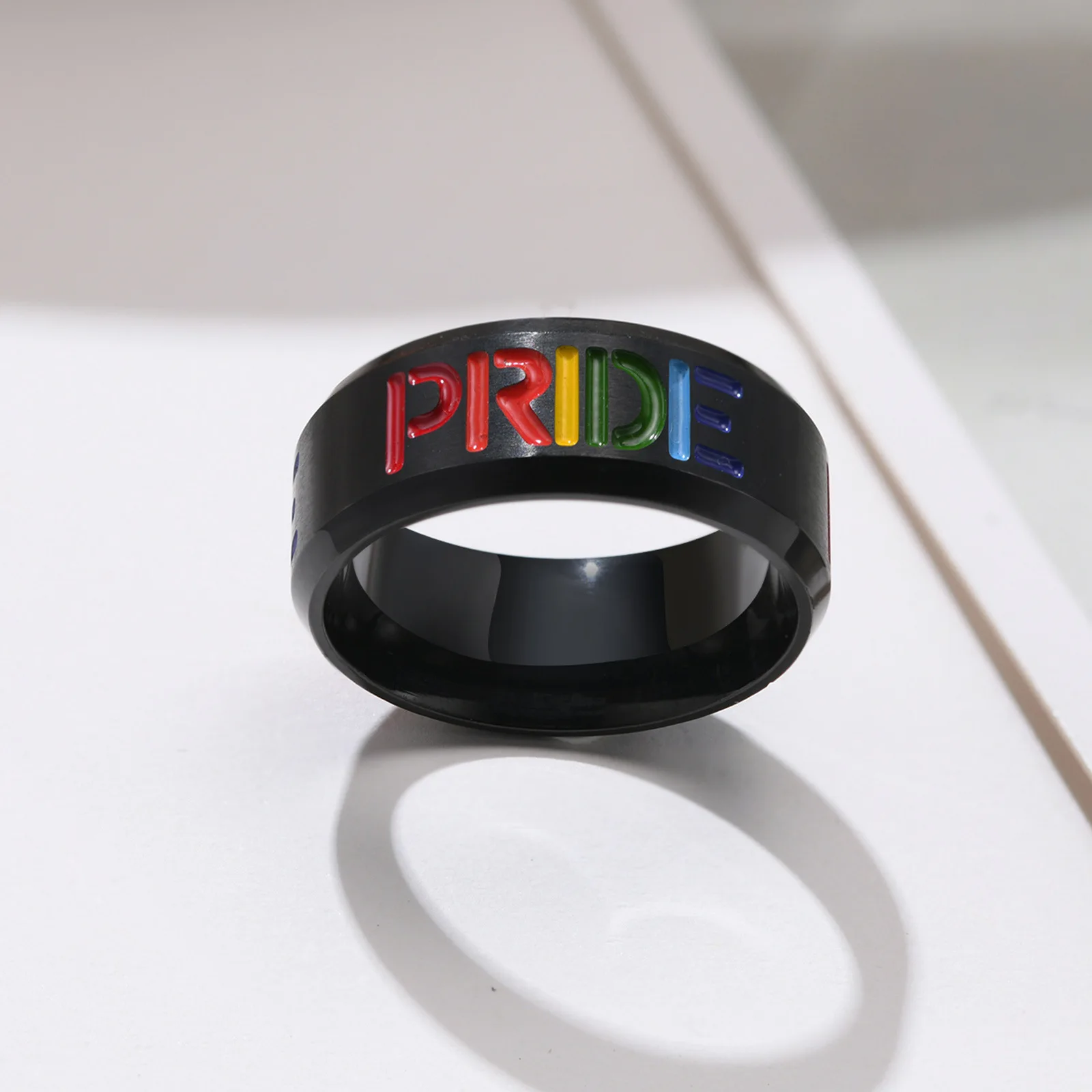 8mm PRIDE Couple Rainbow Ring Finger Engagement Wedding LGBT Lovers Lesbian & Gay Band Stainless Steel Colorful Rings