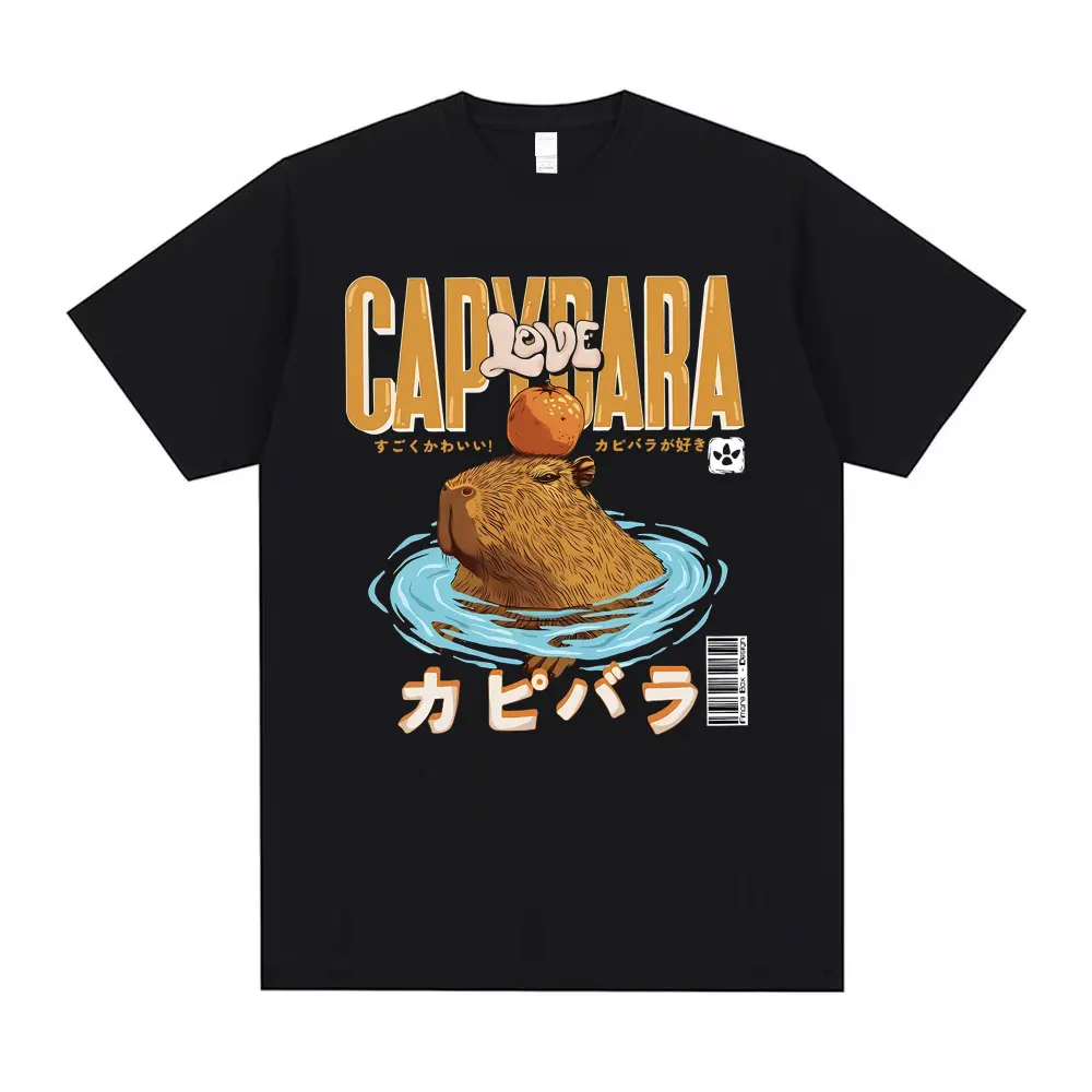 Funny Japanese Capybara Hot Spring Meme T-shirt Supper Cute Capybaras Love Swimming T Shirts Men Women Casual Oversized Tshirt