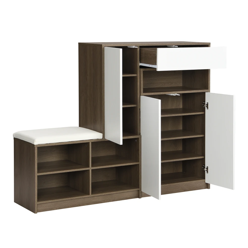 Schuhschrank, Schuhbank, Schuhregal mit gepolstertem Sitz, vielseitige Schuhaufbewahrungslösung mit Regalen für den Flur 140*35*110 cm – Detail 13