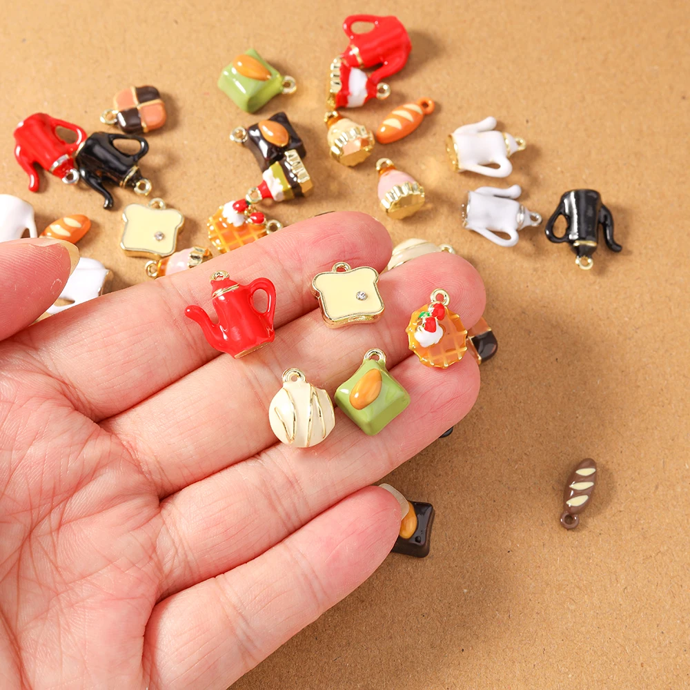 5pcs New Enamel Simulation Food Charms Chocolate Bread Cake Pendants for Jewelry Making Necklace Earrings DIY Accessories - view 5