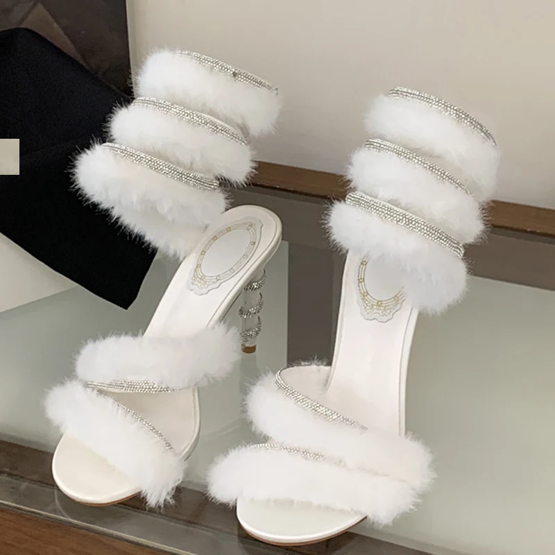 Aneikeh Fashion Glitter Rhinestone Design Ankle Cross-strap Women Rome Sandals Sexy Thin High Heels Banquet Striptease Shoes