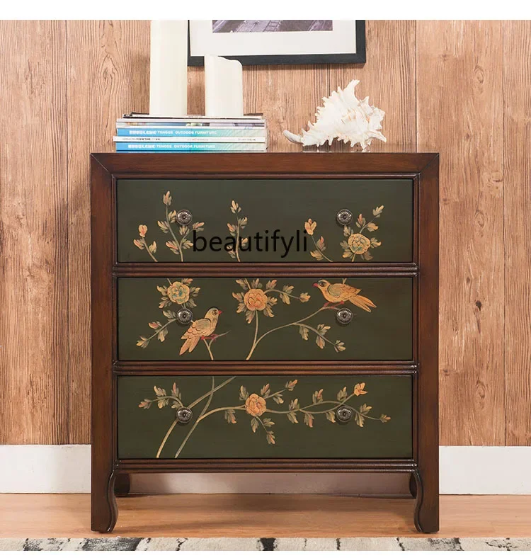 

zxAmerican chest retro painted European living room bedroom side cabinet length 66 width 35 height 71cm