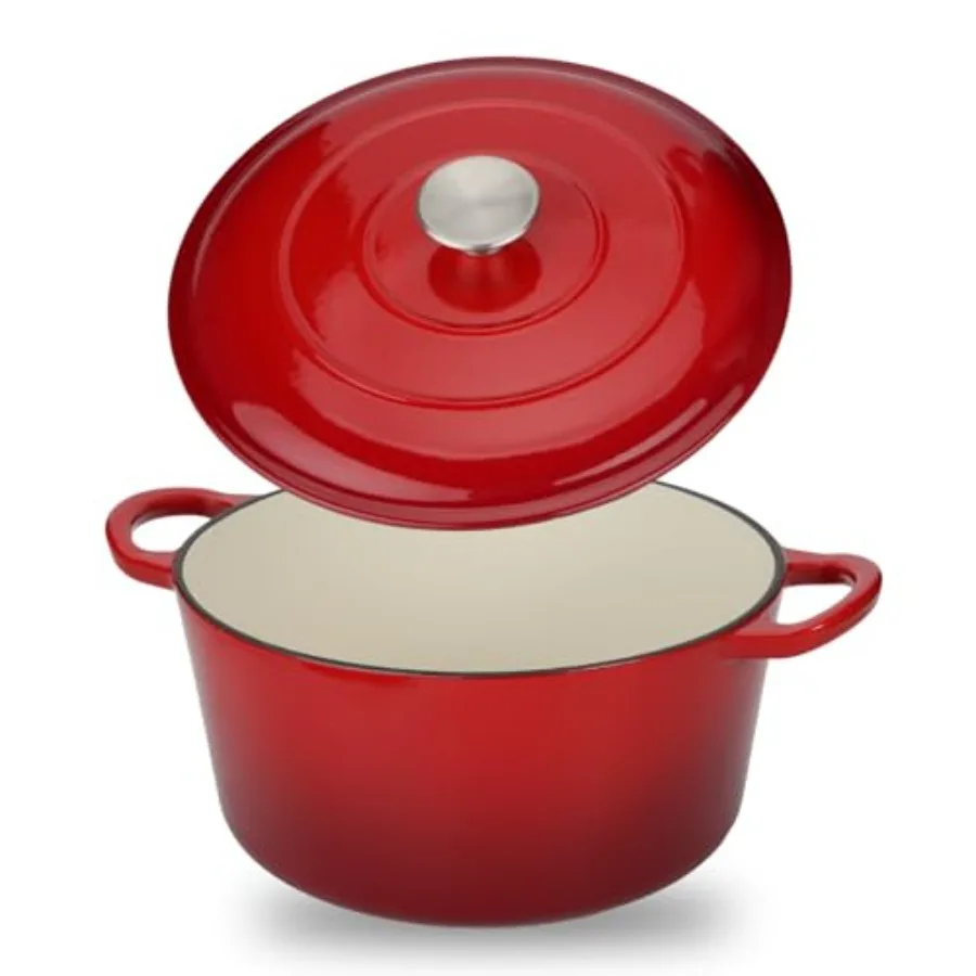 

Enameled Cast Iron Dutch Oven Casserole with Lid 5.5 Quart Oven Safe up to 500F HeavyDuty Versatile Cookware for Marinating Coo