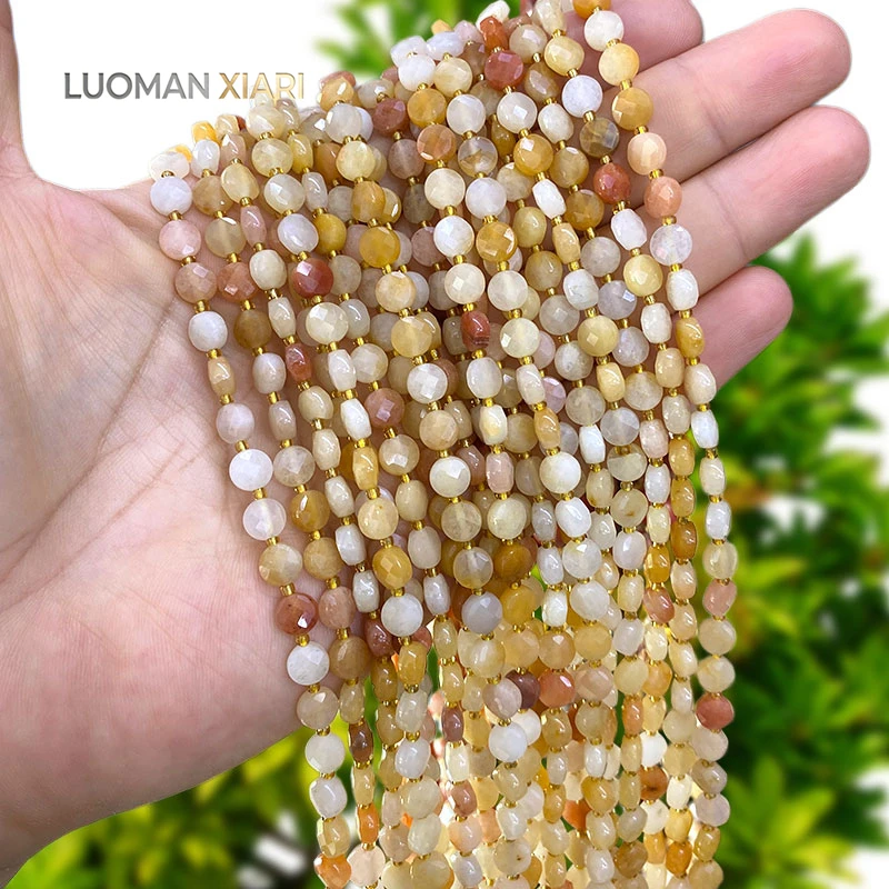 Großhandel Rondelle Facettierte Gobi Goldene Jade 6mm Naturstein-Abstandsperlen für Schmuckherstellung DIY Armbänder Anhänger Zubehör – Detail 2
