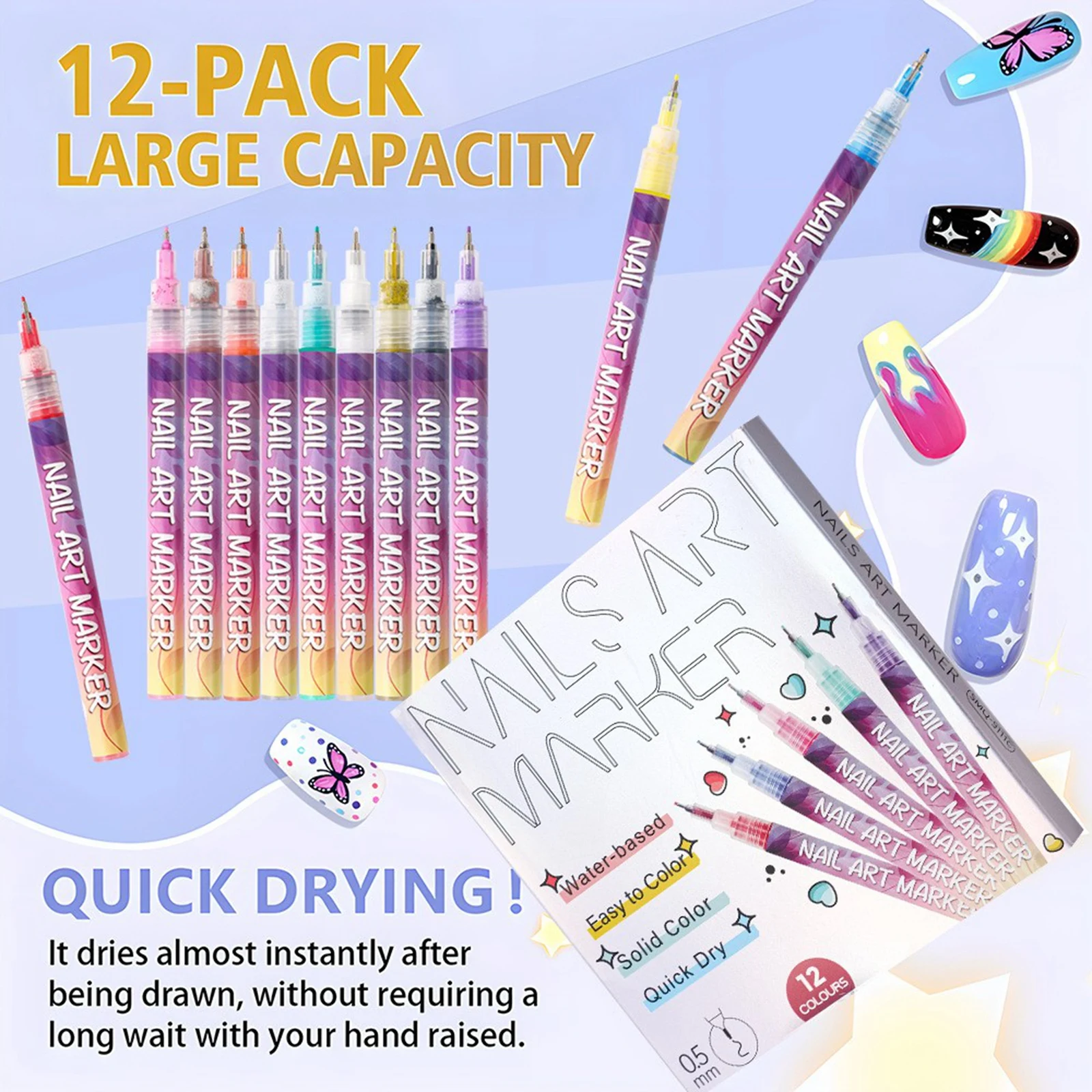 

Набор для дизайна ногтей: 12 маркеров с тонким наконечником на водной основе, инструмент для декора ногтей, для салона и домашнего маникюра, быстросохнущие маркеры для нейл-арта, косметические принадлежности
