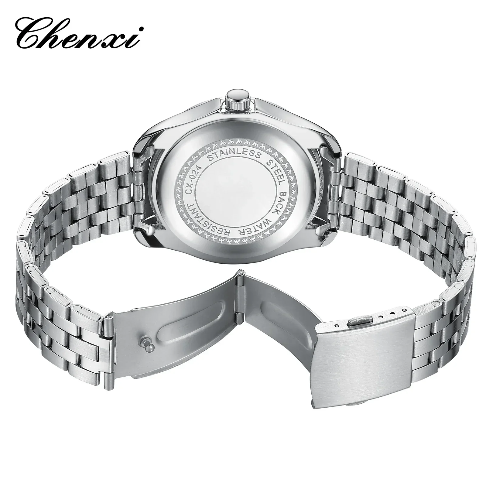 Chenxi 024B Fashion Mens Watches Luxury Silver Stainless Steel Quartz Wrist Business Watch for Man Calendar Clock Reloj Hombre