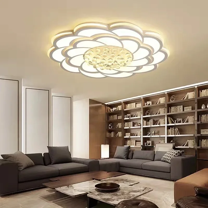 New Crystal Living Room Lamp Simple Modern Rotunda Headlight Large Size Flower Led Ceiling Lamp