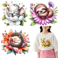 A zoo lying among flowers dtf transfers ready to press Heat Transfer Printing iron on transfer for Children's clothing
