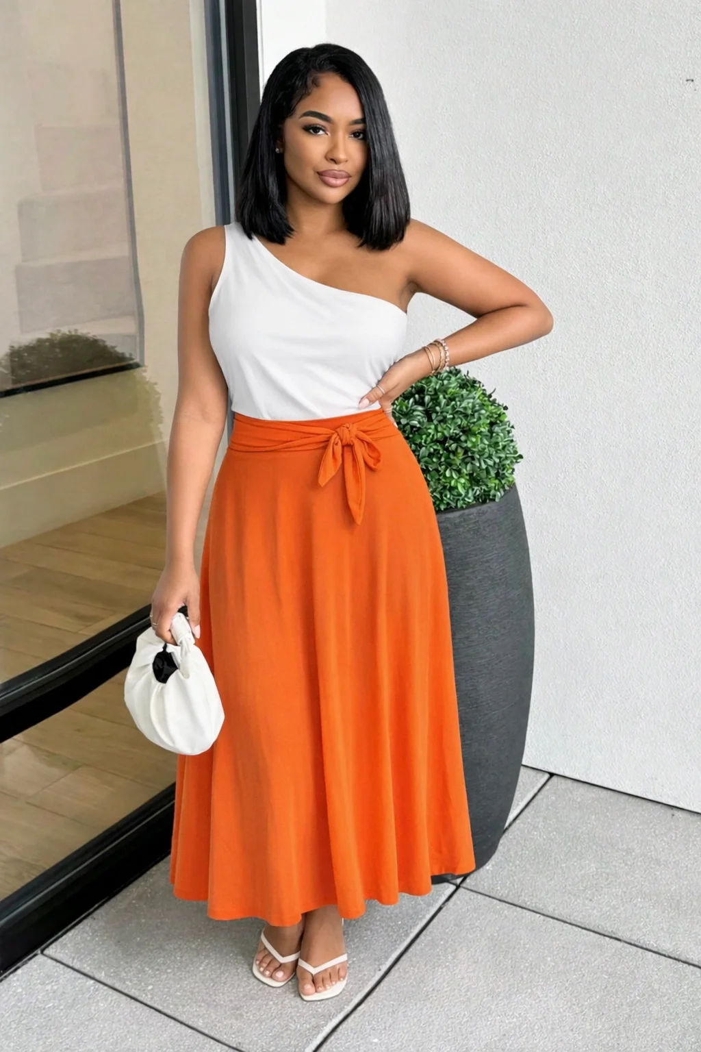 

Женская юбка-миди А-силуэта с высокой талией и регулируемым поясом-бантом – для отпуска, садовых вечеринок и повседневных прогулок