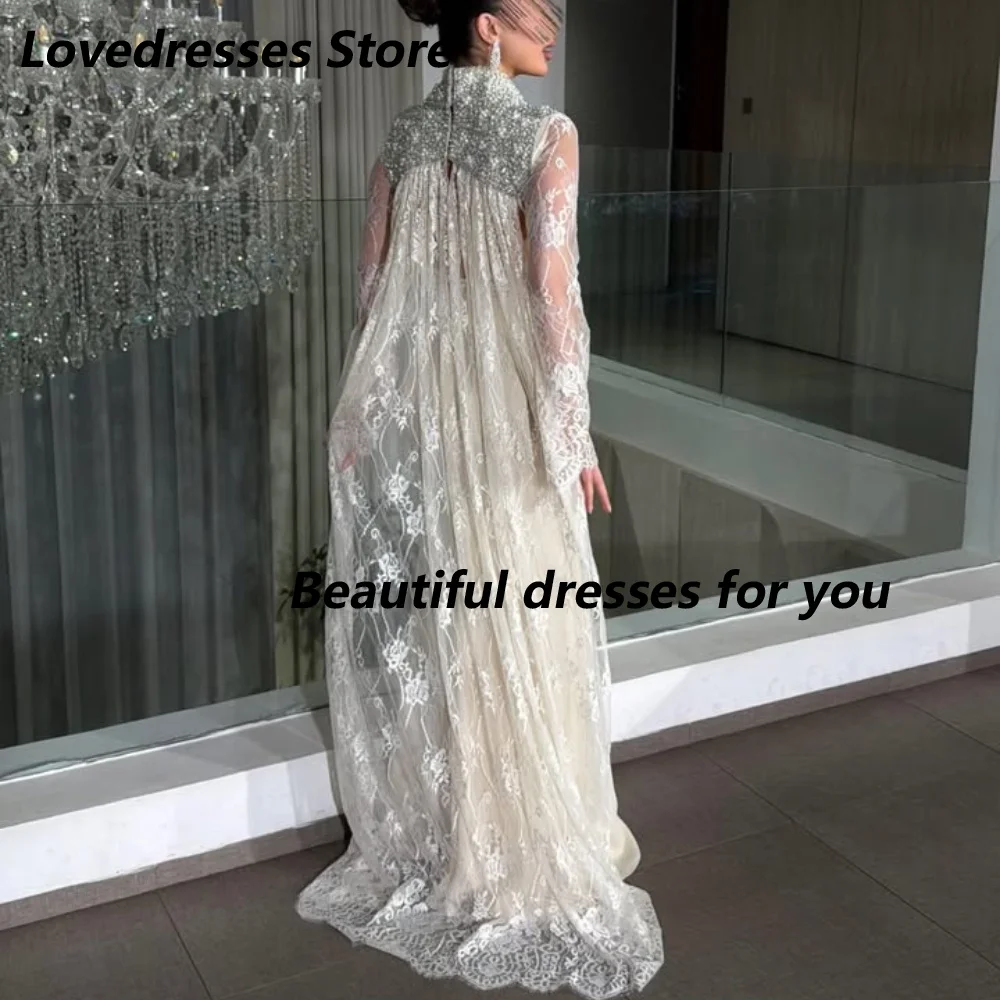 Customized Cream Rhinestone Collar Lace Mother Of The Bride Gown Square Neck Cape Long Sleeve Mermaid Formal Wedding Guest Dress