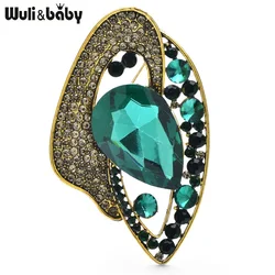 Wuli&baby Crystal Waterdrop Flower Brooches For Women 4-color Elegant Geometric Flowers Party Office Brooch Pins Gifts