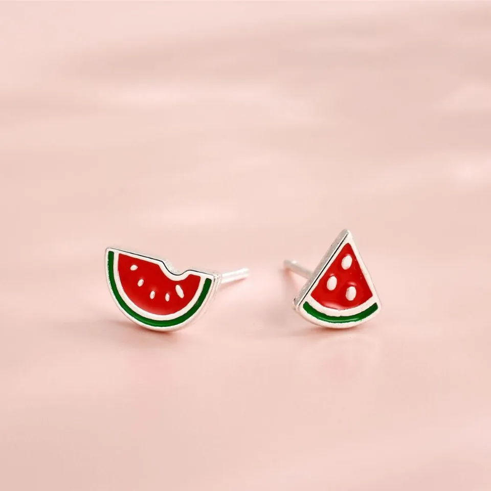 925 Silver Plated Watermelon Stud Earrings For Women Girls Birthday Jewelry Gift e318