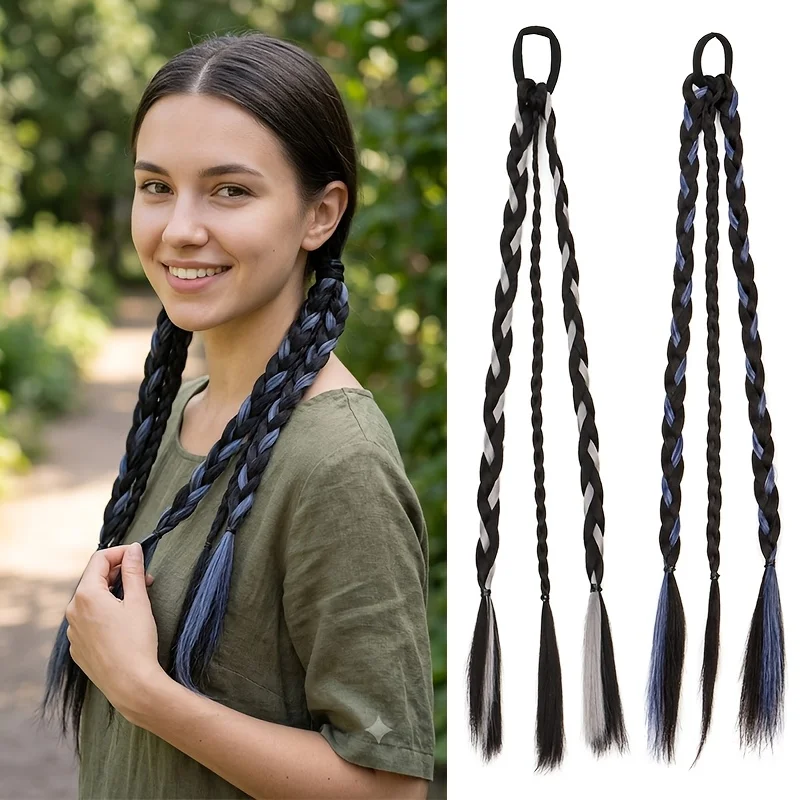 18 Inch Long Synthetic Hair Extensions Three Strand Braids Braided Synthetic Hair Women Fashion Extensions with Hair Rope