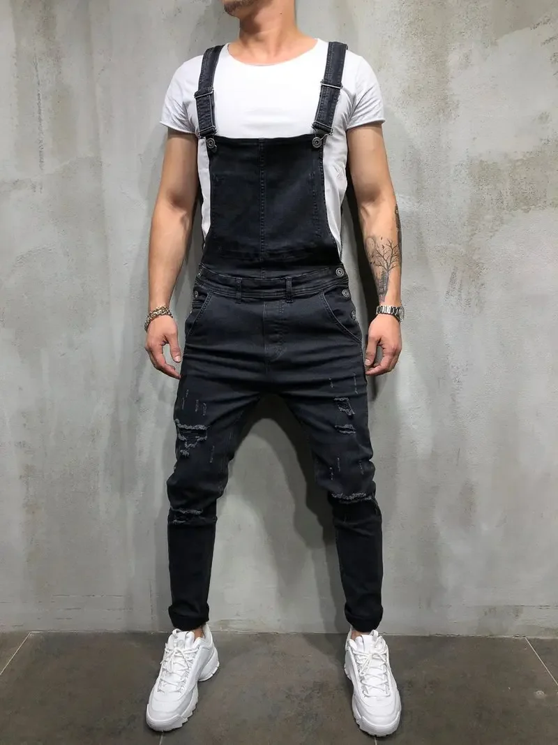 

Men's Spring and Autumn Jeans, New Style Retro Casual All-match Ripped Dungarees, Fashionable High Street Trendy Brand Dungarees