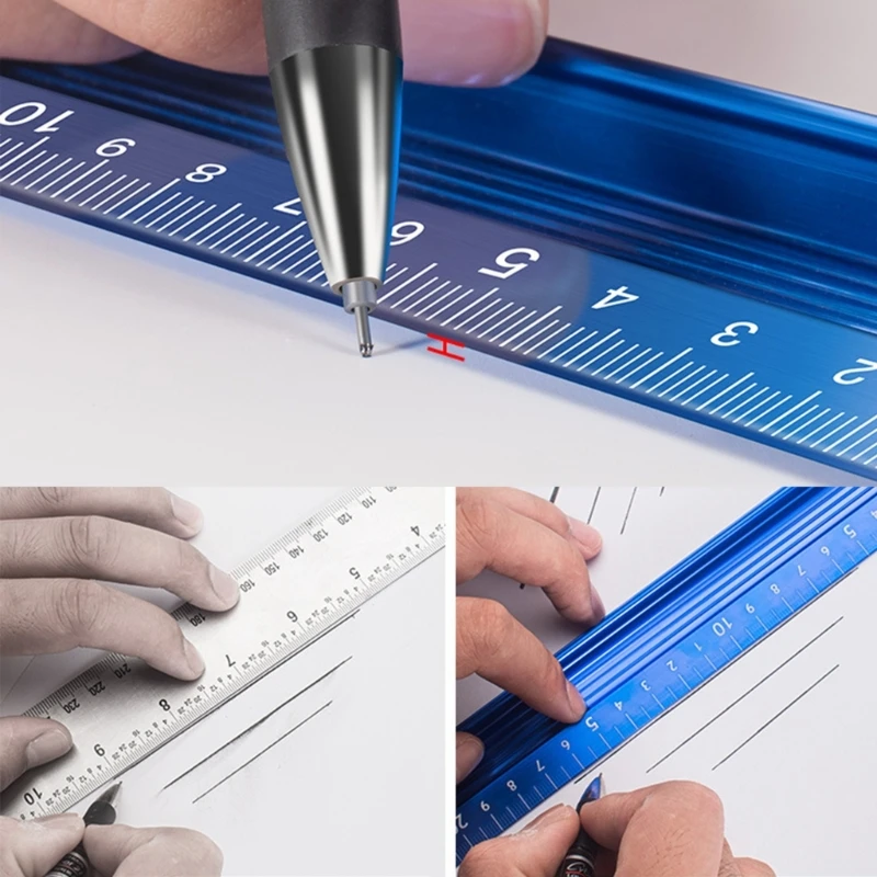 Protective Ruler Straight Multi-function Aluminum-Alloy Ruler Measuring 20cm 30cm 60cm 80cm Non-slip Woodworking Tools