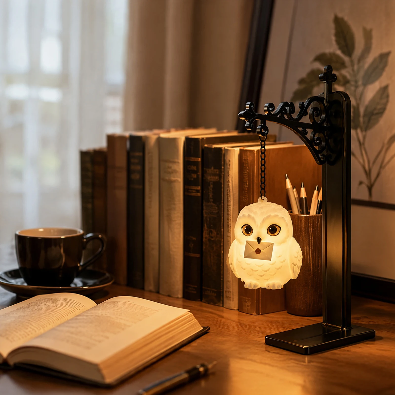 Bookend Lamp Owl Iron Metal Shelf Light Organizer Vintage Decor Figurine for Home Library Reading Room Office Bookshelf Gift