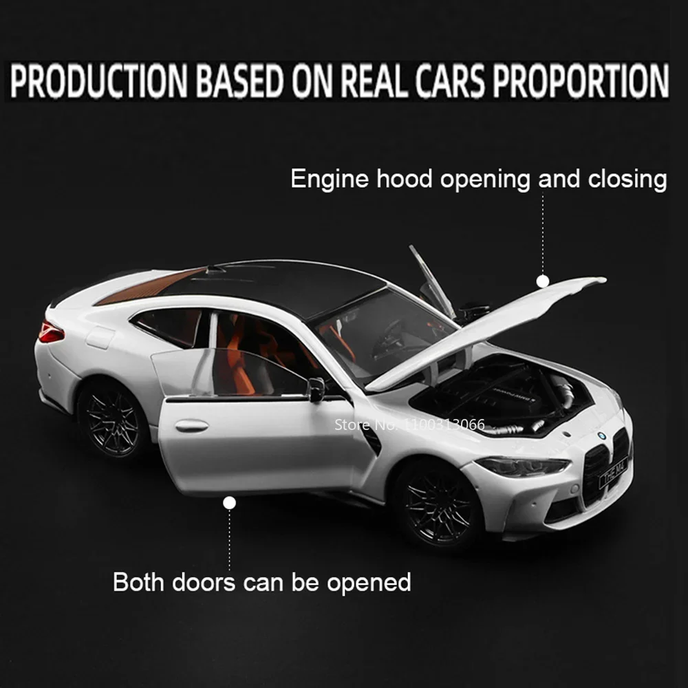 1:23 BMW M4 G82 Metal Car Model Toys Alloy Diecasts Vehicle Models Cars with Sound Light Vehicle Toys for Boys Birthday Gifts