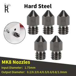 Hard Steel 3D Printer MK8 Nozzle 0.2mm-1.0mm For 1.75MM Supplies CR10 CR10S Ender-3 Extruder Head 3D Printer Nozzle Parts