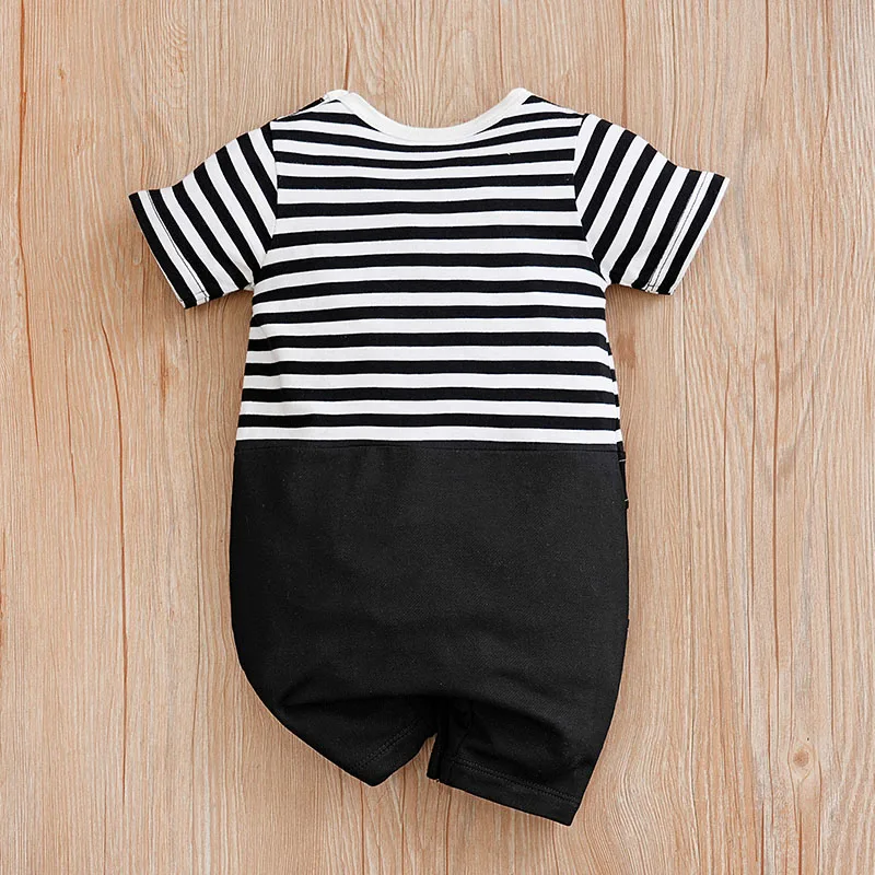 Summer Boys And Girls Cute Stripe Strap Casual Comfortable Short Sleeve Baby Bodysuit