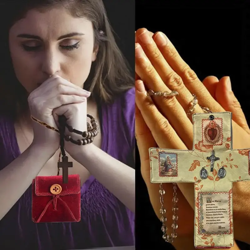 Portable Mini Cloth Prayer Cross Decoration Home Outdoor Foldable Religious Christian Fabric Ornaments Ritual Tool Birthday Gift