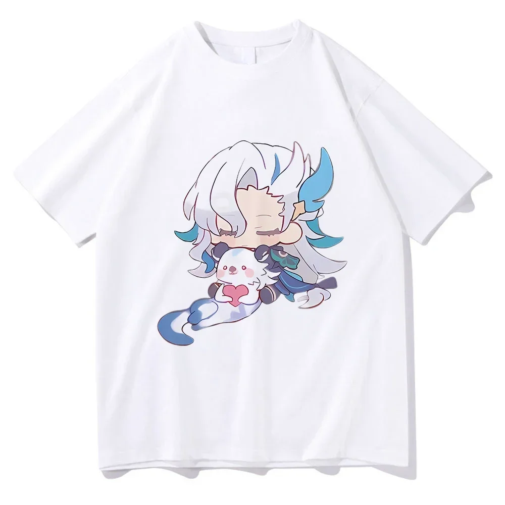 Genshin Impact Neuvillette t-Shirt moda Harajuku śmieszna Kawaii damska koszulka Anime Casual Unisex koszulki bluzki