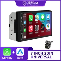 2Din 7 pulgadas pantalla HD completamente táctil Carplay Android Auto Car Raido Multimedia reproductor MP5 estéreo USB Bluetooth con cámara de marcha atrás