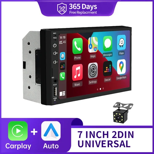 2Din 7 pulgadas pantalla HD completamente táctil Carplay Android Auto Car Raido Multimedia reproductor MP5 estéreo USB Bluetooth con cámara de marcha atrás