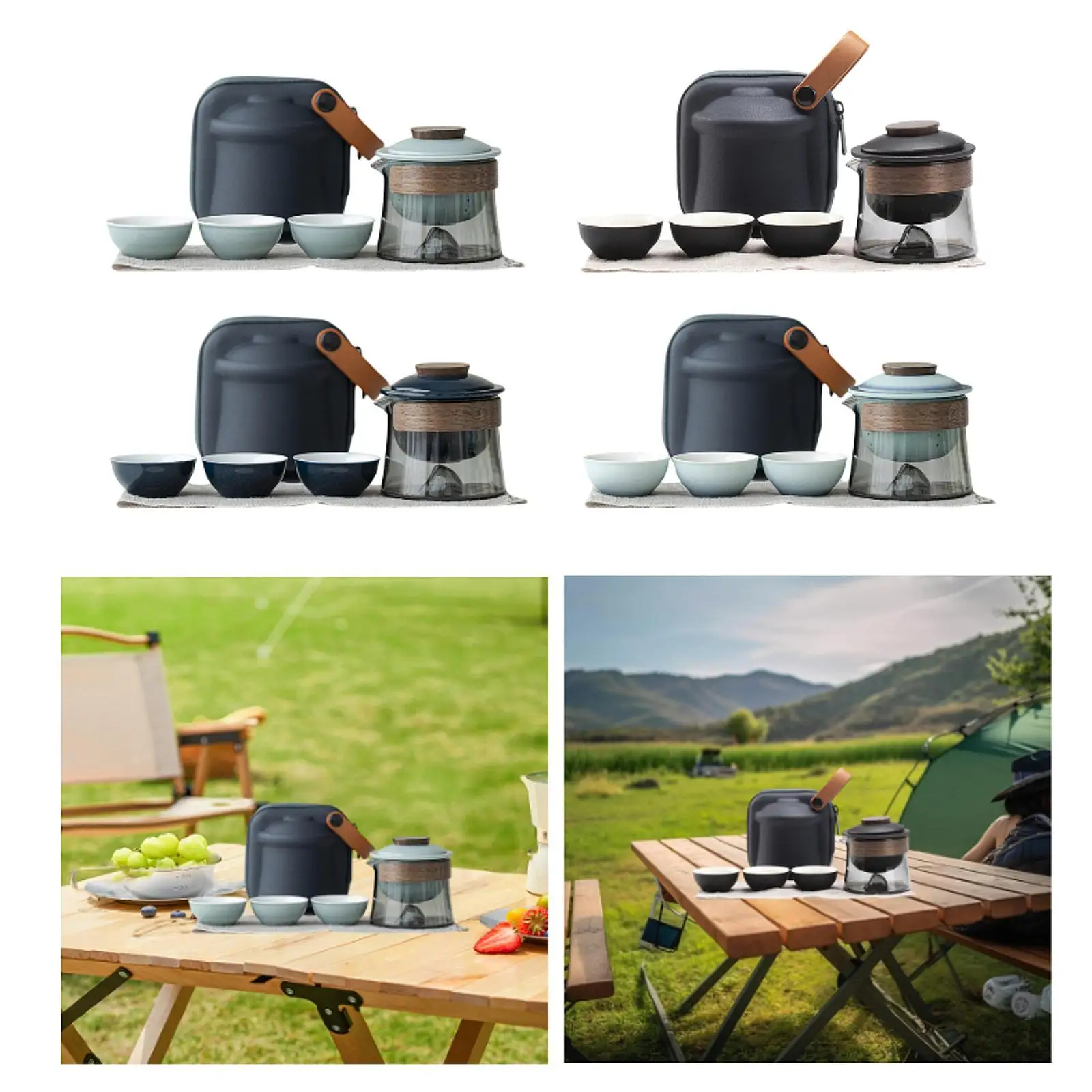 

Portable Tea Pot Set Outdoor Glass Teapot Portable Kung Fu Teapot Chinese Tea Set for Hiking Family Housewarming Father's Day