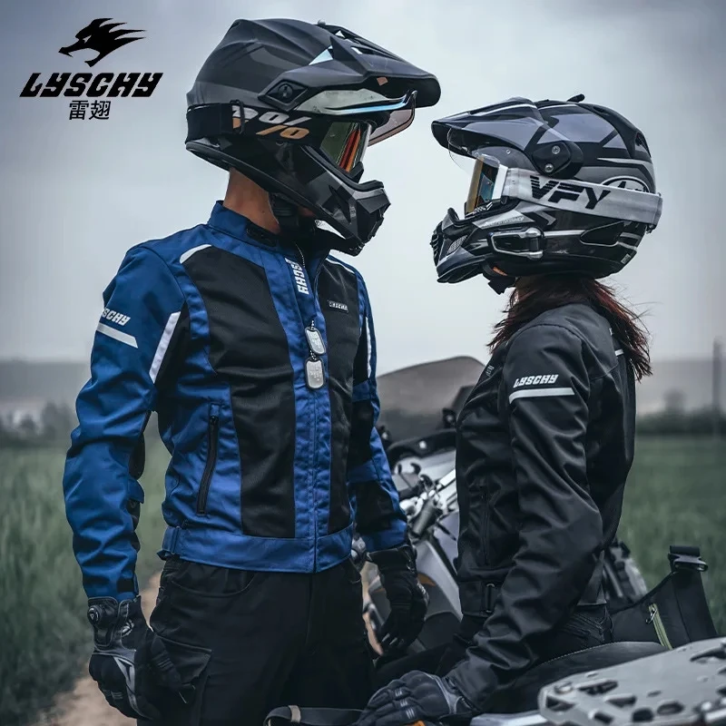 LYSCHY Men/Women's Couple Summer Breathable Mesh Riding Top Cloth CE1/2 Anti Drop Motorcycle Protective Gear Rally Racing Jacket