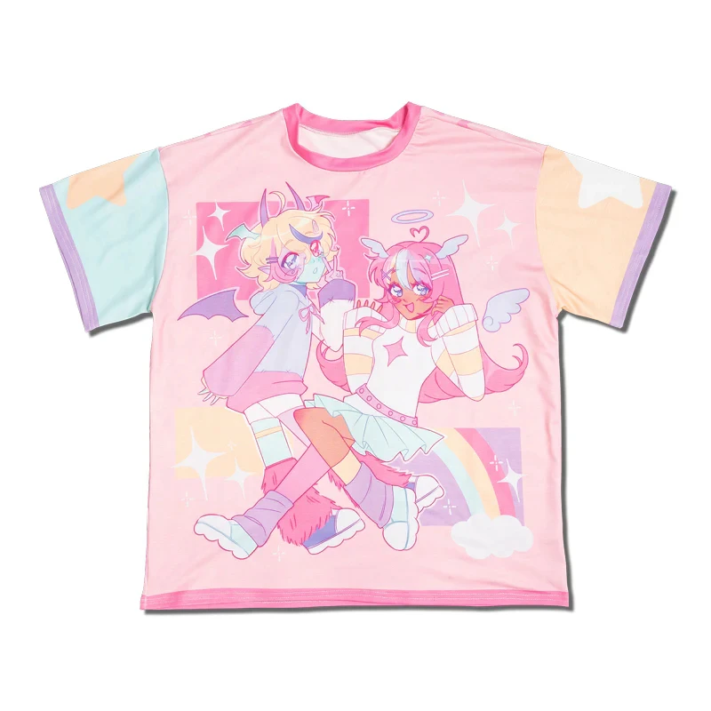 2026 Summer Fashion Gothic Limited Edition Cute Girl Style Sweet Pink T-shirt Cos Gathering Event Short Sleeved Casual Size