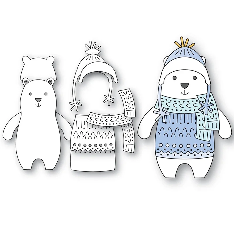 Winter Sweater Scarf Hat New Polar Bear Metal Cutting Dies Stencils For DIY Scrapbooking Decorative Embossing Handcraft Template