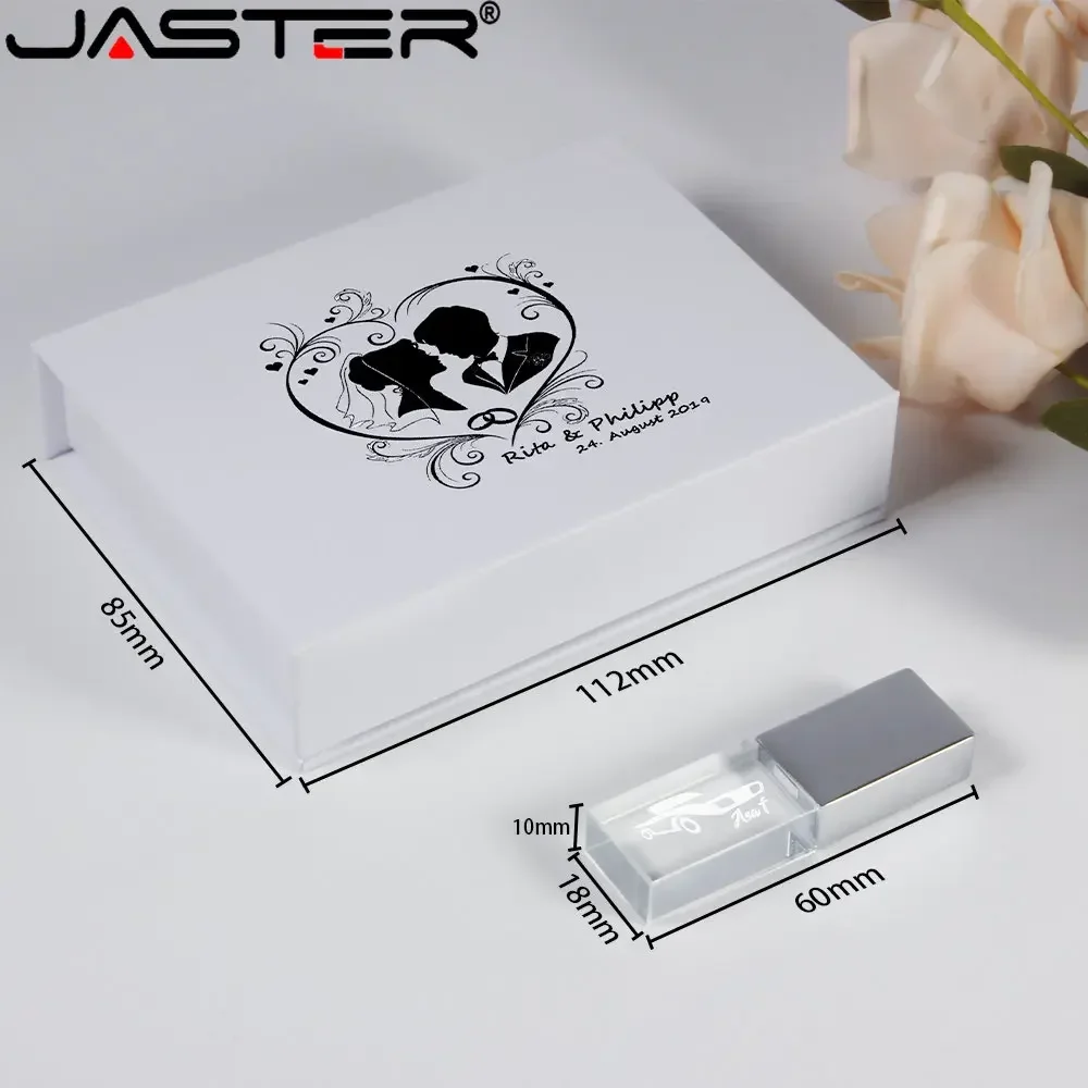 Crystal USB Flash Drive 128GB Free LOGO USB 2.0 Memory Stick 64GB Pen Drives with Box 32GB Wedding Gift Pendrive 16GB U disk 8GB